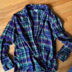 Amazon Essentials Green, Navy & Purple Plaid Flannel Shirt